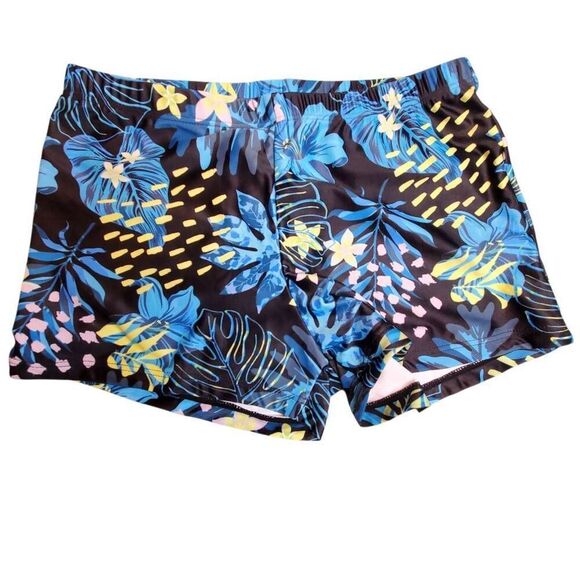 Hawaiian Print 2 Piece Swimsuit Long Sleeve Top With Boy Shorts Size XS - Picture 2 of 8